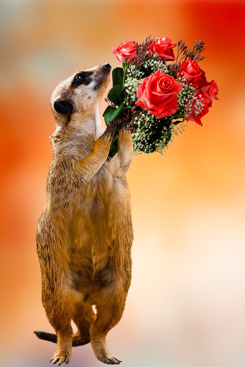 About emotions, love, happy mothers day, affection, symbol, give a gift, bunch of flowers, roses, meerkat, valentine's day, date of birth, greeting card, feelings, thank you, get well soon