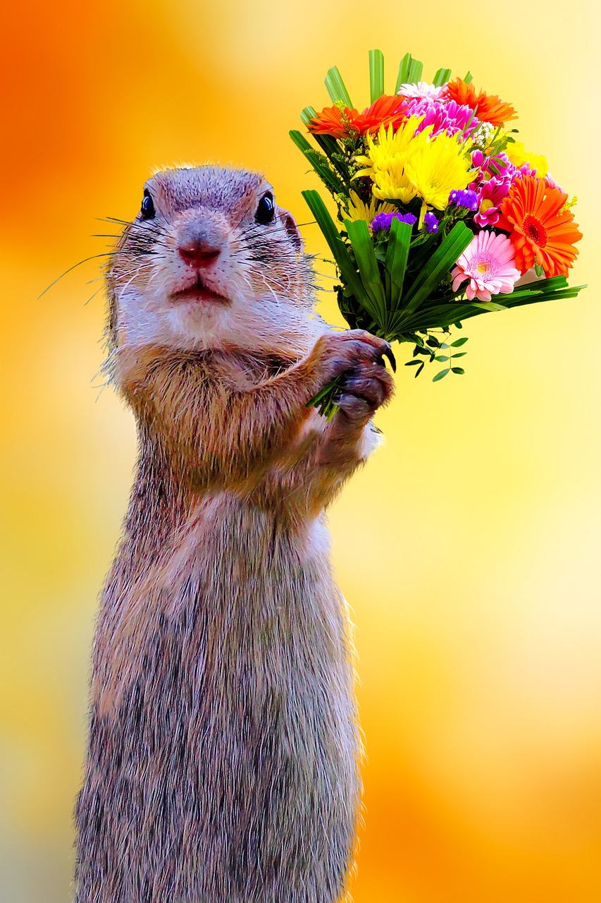 About emotions, love, affection, symbol, give a gift, bunch of flowers, meerkat, valentine's day, happy mothers day, date of birth, greeting card, feelings, thank you, get well soon